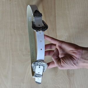 Express Western Bohemian white belt with double silver buckles